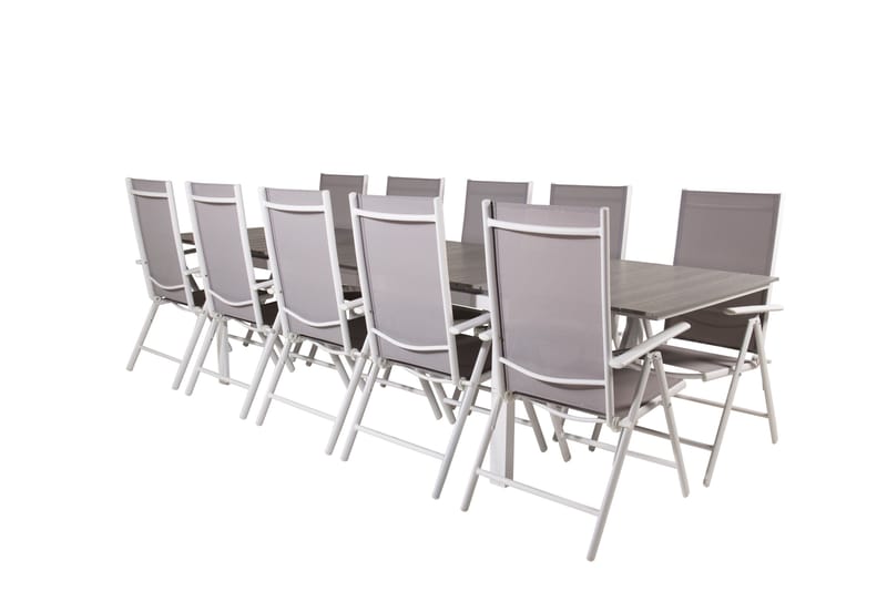 Levels Förlängningsbar Matgrupp Utomhus 224cm + 10 Break Stolar - Grå/Vit - Utemöbler - Utegrupp - Matgrupper utomhus