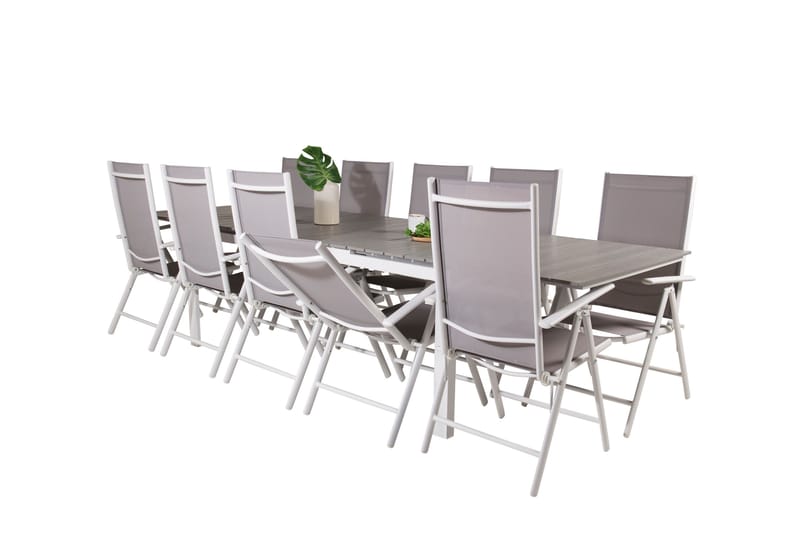 Levels Förlängningsbar Matgrupp Utomhus 224cm + 10 Break Stolar - Grå/Vit - Utemöbler - Utegrupp - Matgrupper utomhus
