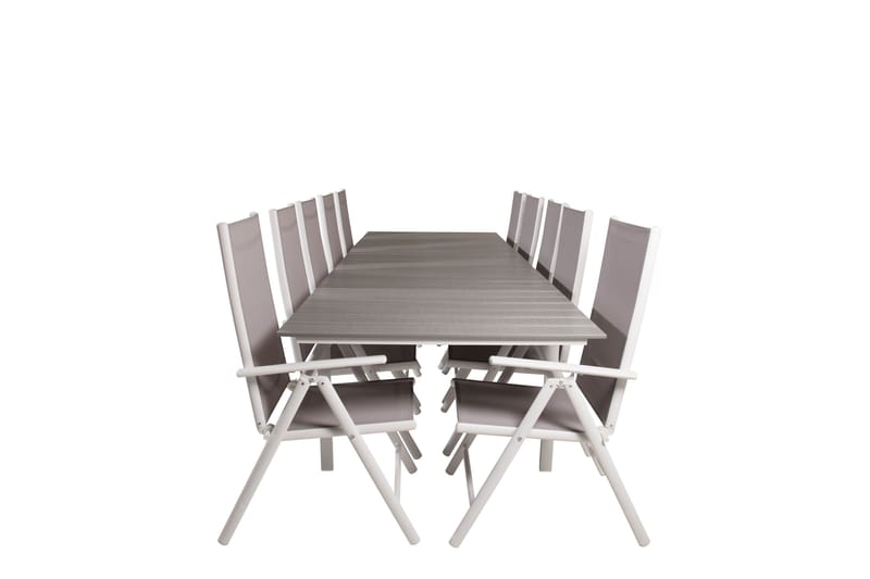 Levels Förlängningsbar Matgrupp Utomhus 224cm + 10 Break Stolar, Grå/Vit