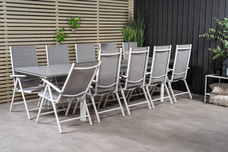 Levels Förlängningsbar Matgrupp Utomhus 224cm + 10 Break Stolar - Grå/Vit - Utemöbler - Utegrupp - Matgrupper utomhus