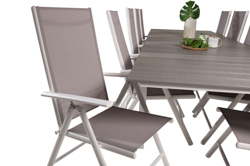 Levels Förlängningsbar Matgrupp Utomhus 224cm + 10 Break Stolar - Grå/Vit - Utemöbler - Utegrupp - Matgrupper utomhus