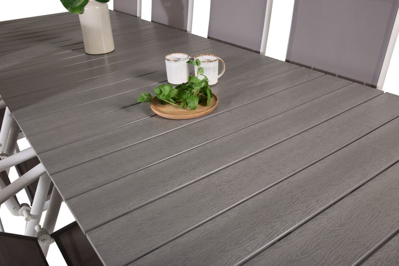 Levels Förlängningsbar Matgrupp Utomhus 224cm + 10 Break Stolar - Grå/Vit - Utemöbler - Utegrupp - Matgrupper utomhus