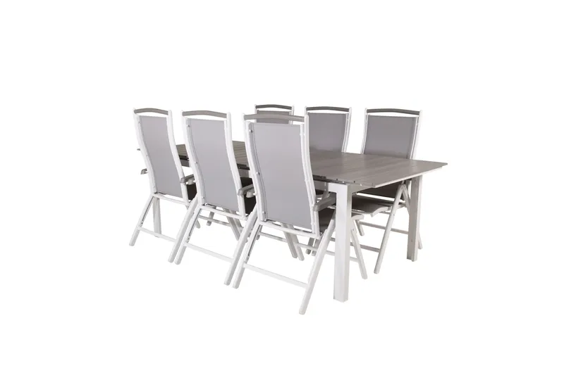 Levels Förlängningsbar Matgrupp Utomhus 224cm + 6 Albany Stolar, Grå/Vit