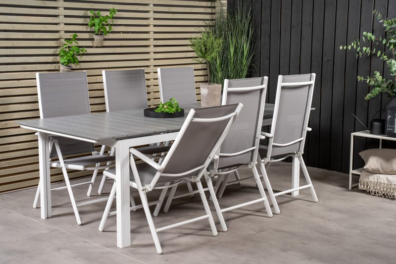 Levels Förlängningsbar Matgrupp Utomhus 224cm + 6 Break Matstolar - Grå/Vit - Utemöbler - Utegrupp - Matgrupper utomhus