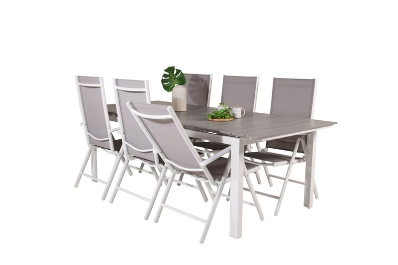 Levels Förlängningsbar Matgrupp Utomhus 224cm + 6 Break Matstolar - Grå/Vit - Utemöbler - Utegrupp - Matgrupper utomhus