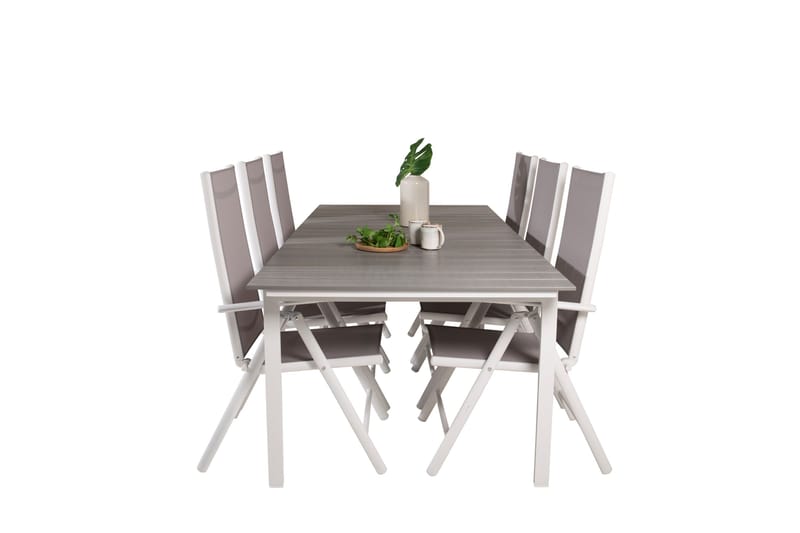 Levels Förlängningsbar Matgrupp Utomhus 224cm + 6 Break Matstolar - Grå/Vit - Utemöbler - Utegrupp - Matgrupper utomhus