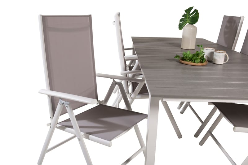 Levels Förlängningsbar Matgrupp Utomhus 224cm + 6 Break Matstolar - Grå/Vit - Utemöbler - Utegrupp - Matgrupper utomhus