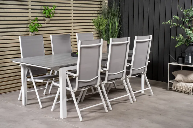 Levels Förlängningsbar Matgrupp Utomhus 224cm + 6 Break Matstolar - Grå/Vit - Utemöbler - Utegrupp - Matgrupper utomhus