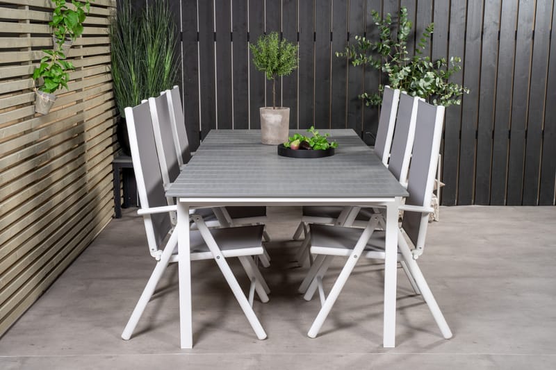 Levels Förlängningsbar Matgrupp Utomhus 224cm + 6 Break Matstolar - Grå/Vit - Utemöbler - Utegrupp - Matgrupper utomhus