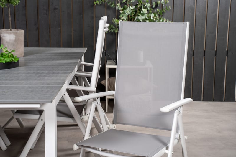 Levels Förlängningsbar Matgrupp Utomhus 224cm + 6 Break Matstolar - Grå/Vit - Utemöbler - Utegrupp - Matgrupper utomhus