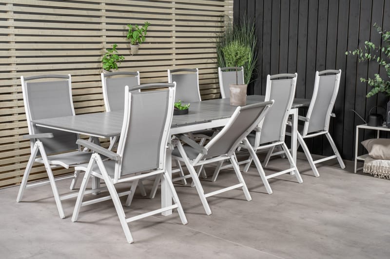 Levels Förlängningsbar Matgrupp Utomhus 224cm + 8 Albany Stolar - Grå/Vit - Utemöbler - Utegrupp - Matgrupper utomhus