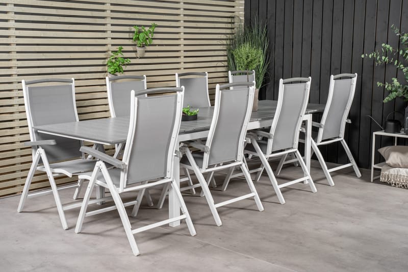 Levels Förlängningsbar Matgrupp Utomhus 224cm + 8 Albany Stolar - Grå/Vit - Utemöbler - Utegrupp - Matgrupper utomhus