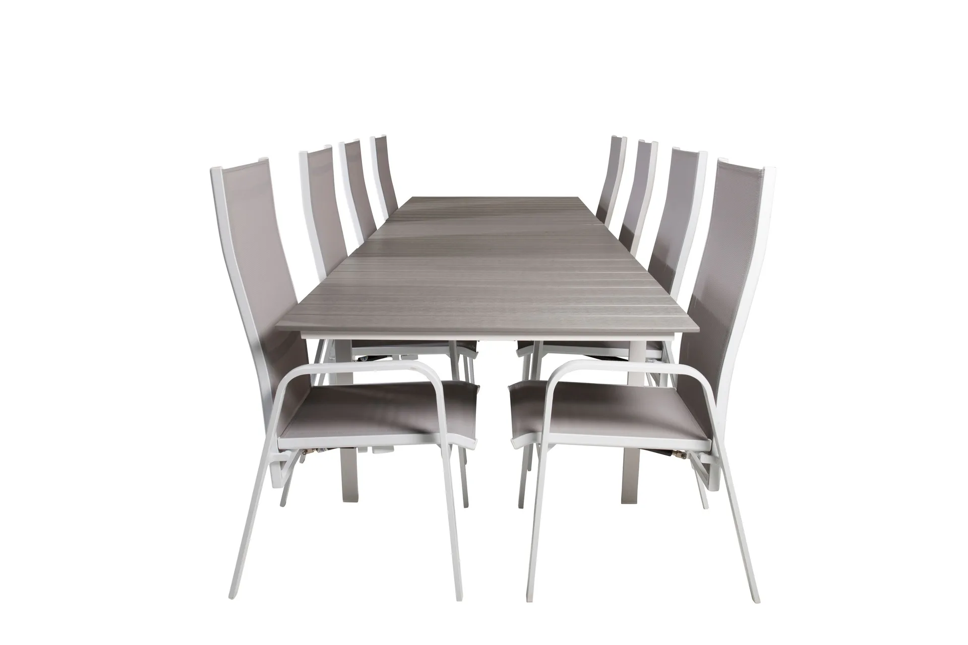 levels förlängningsbar matgrupp utomhus 224cm + 8 copacabana stolar - vit