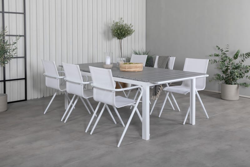 Levels Förlängningsbar Matgrupp Utomhus 229cm + 6 Alina Stolar - Grå/Vit - Utemöbler - Utegrupp - Matgrupper utomhus