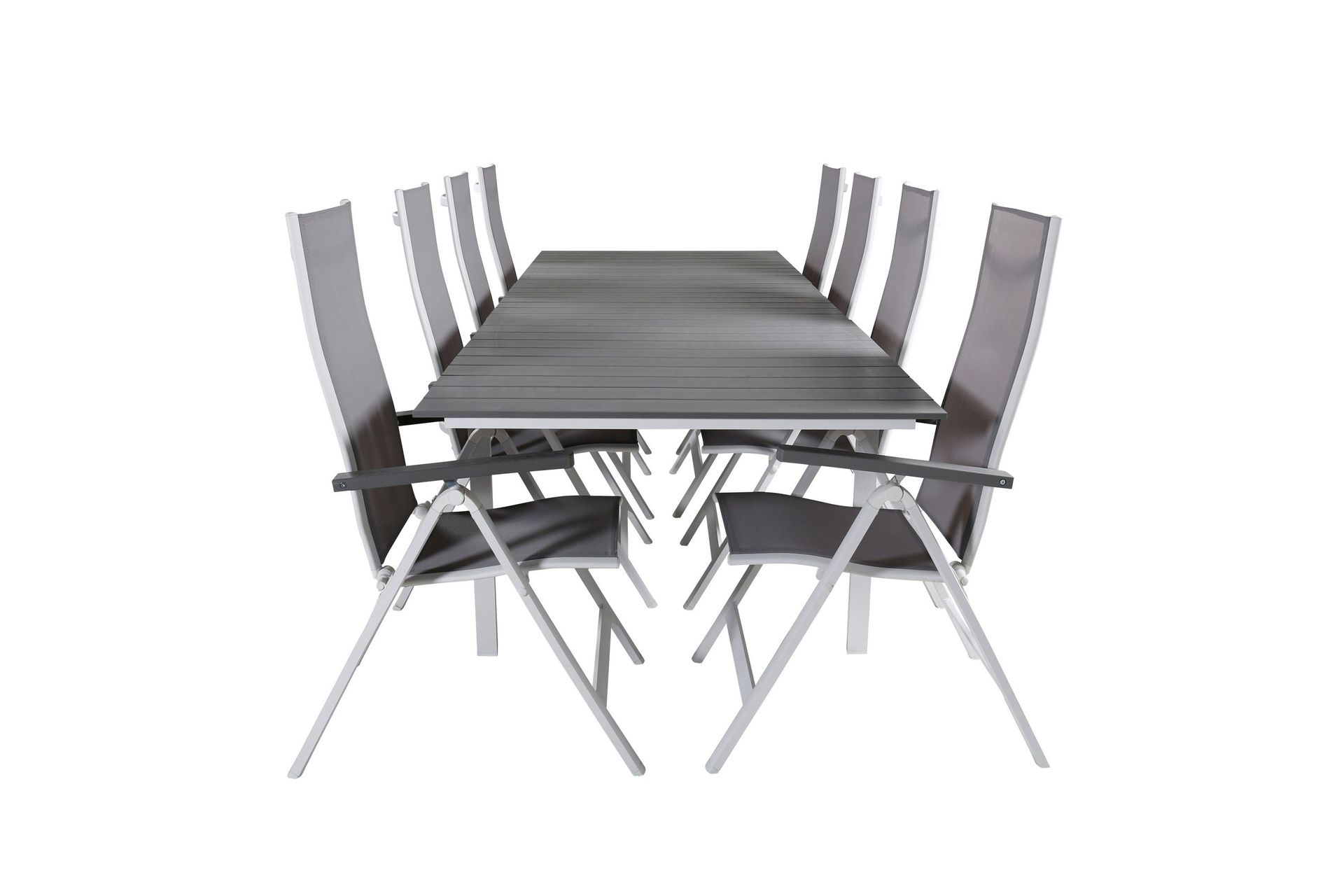 Levels F&ouml;rl&auml;ngningsbar Matgrupp Utomhus 229cm + 8 Albany Stolar - Brun/Vit