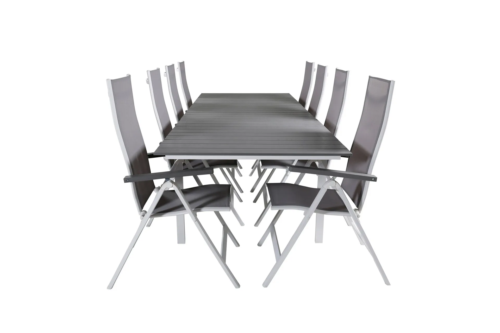 Levels F&ouml;rl&auml;ngningsbar Matgrupp Utomhus 229cm + 8 Albany Stolar - Brun/Vit