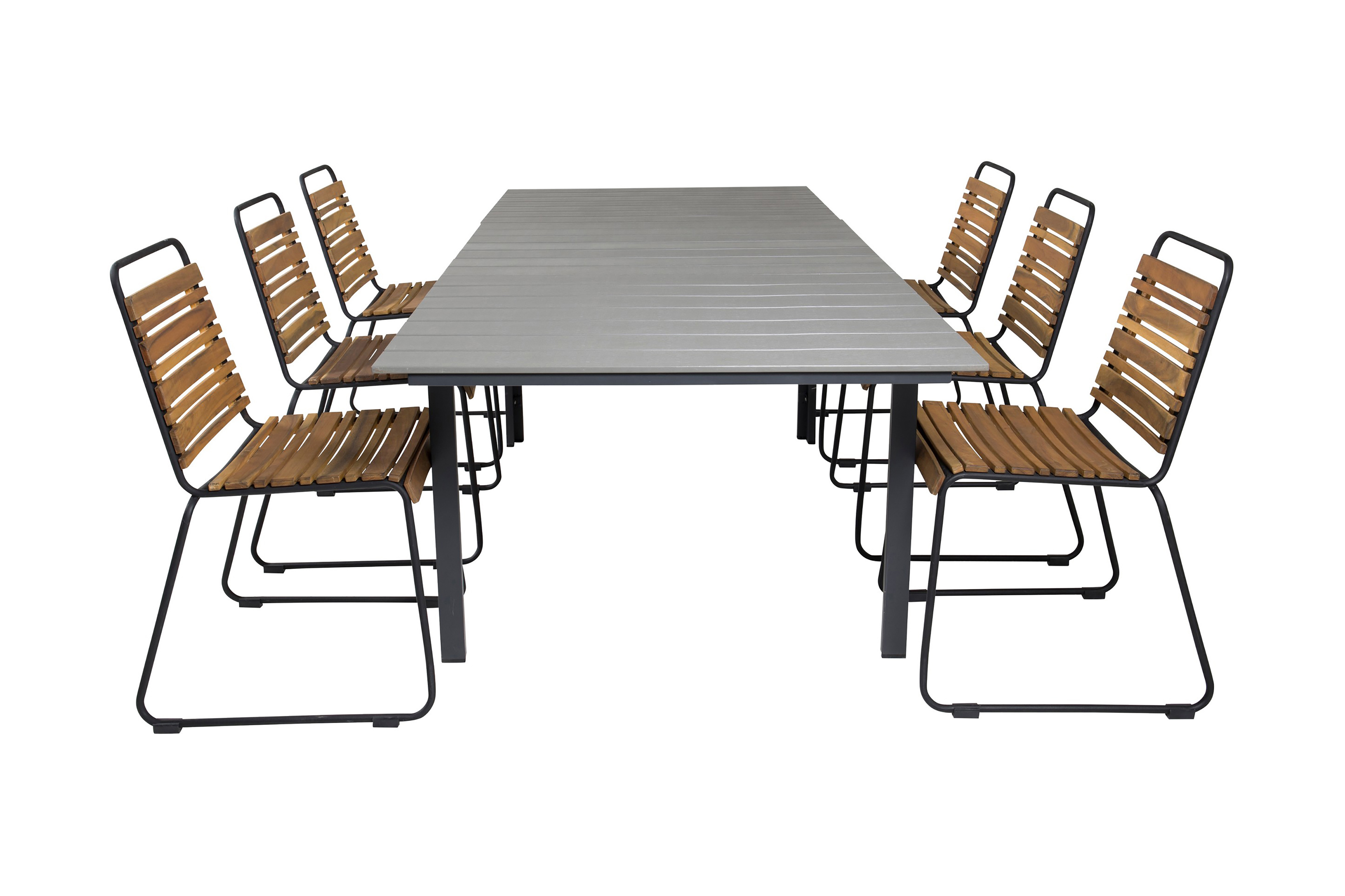levels förlängningsbar matgrupp utomhus 240cm + 6 bois stolar - trä/natur/svart