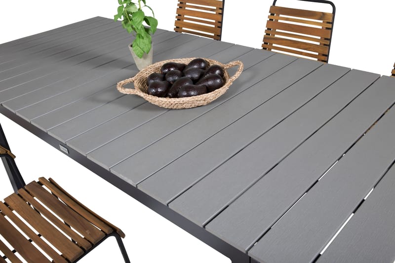 Levels Förlängningsbar Matgrupp Utomhus 240cm + 6 Bois Stolar - Trä/Natur/Svart - Utemöbler - Utegrupp - Matgrupper utomhus