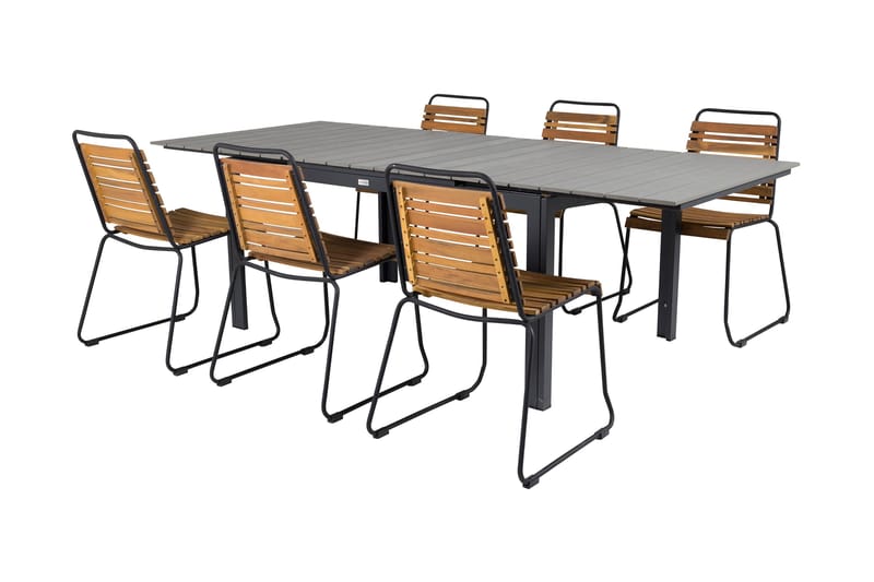 Levels Förlängningsbar Matgrupp Utomhus 240cm + 6 Bois Stolar - Trä/Natur/Svart - Utemöbler - Utegrupp - Matgrupper utomhus