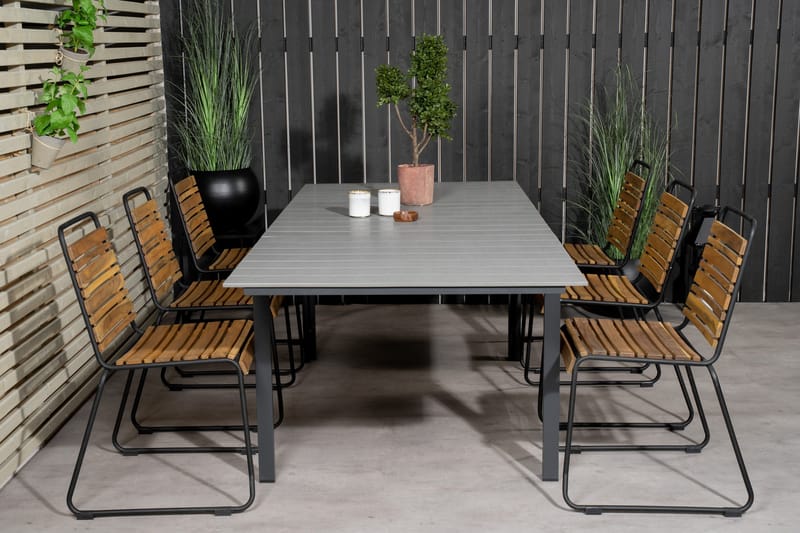 Levels Förlängningsbar Matgrupp Utomhus 240cm + 6 Bois Stolar - Trä/Natur/Svart - Utemöbler - Utegrupp - Matgrupper utomhus