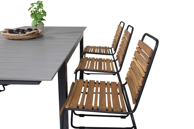 Levels Förlängningsbar Matgrupp Utomhus 240cm + 6 Bois Stolar - Trä/Natur/Svart - Utemöbler - Utegrupp - Matgrupper utomhus