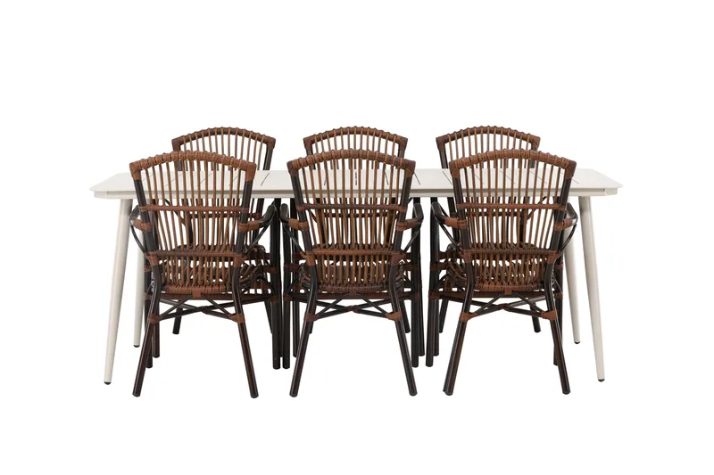 Lina Matgrupp 120 cm + 6 st Galera Karmstolar Brun/Vit - Brun/Vit - Utemöbler - Utegrupp - Matgrupper utomhus