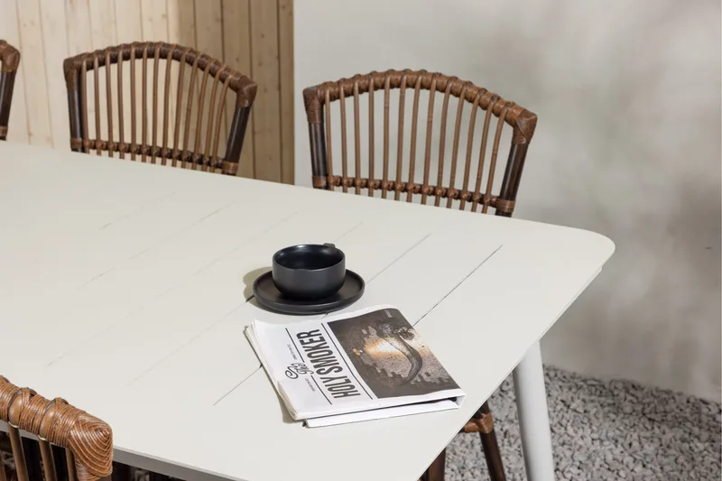 Lina Matgrupp 120 cm + 6 st Galera Karmstolar Brun/Vit - Brun/Vit - Utemöbler - Utegrupp - Matgrupper utomhus