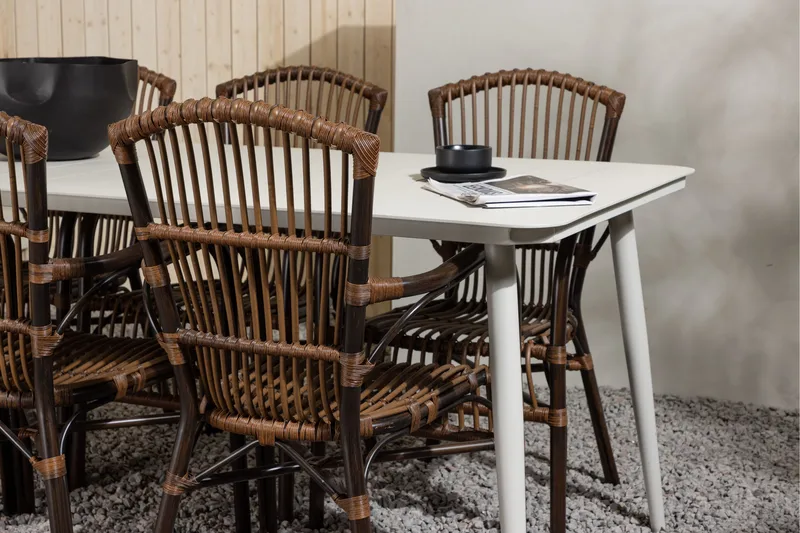 Lina Matgrupp 120 cm + 6 st Galera Karmstolar Brun/Vit - Brun/Vit - Utemöbler - Utegrupp - Matgrupper utomhus