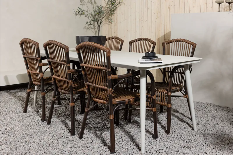 Lina Matgrupp 120 cm + 6 st Galera Karmstolar Brun/Vit - Brun/Vit - Utemöbler - Utegrupp - Matgrupper utomhus