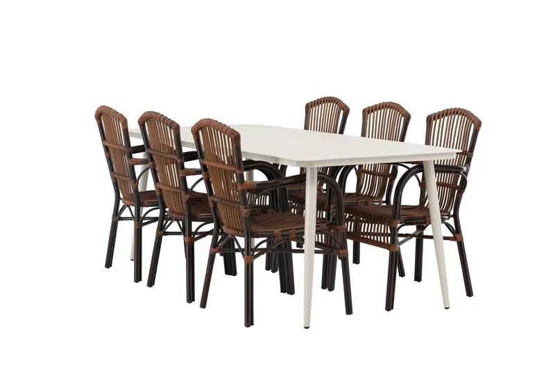 Lina Matgrupp 120 cm + 6 st Galera Karmstolar Brun/Vit, Brun/Vit