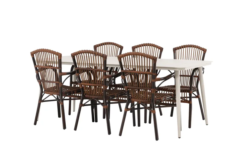 Lina Matgrupp 120 cm + 6 st Galera Karmstolar Brun/Vit - Brun/Vit - Utemöbler - Utegrupp - Matgrupper utomhus