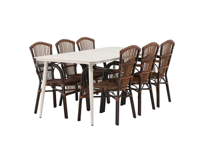 Lina Matgrupp 120 cm + 6 st Galera Karmstolar Brun/Vit - Brun/Vit - Utemöbler - Utegrupp - Matgrupper utomhus