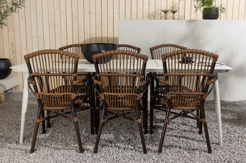 Lina Matgrupp 120 cm + 6 st Galera Karmstolar Brun/Vit - Brun/Vit - Utemöbler - Utegrupp - Matgrupper utomhus