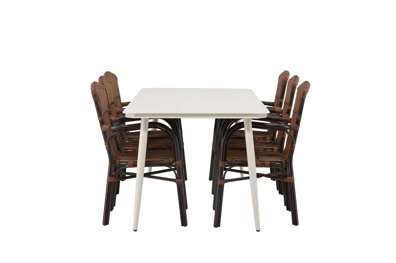 Lina Matgrupp 120 cm + 6 st Galera Karmstolar Brun/Vit - Brun/Vit - Utemöbler - Utegrupp - Matgrupper utomhus