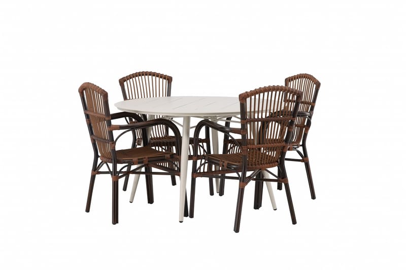 Lina Matgrupp Rund 120 cm + 4 st Galera Karmstolar Brun/Vit - Brun/Vit - Utemöbler - Utegrupp - Matgrupper utomhus