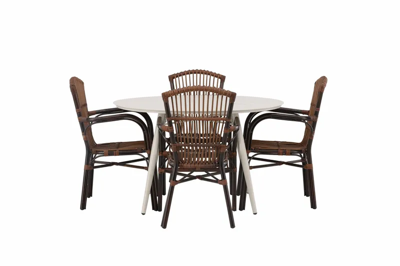 Lina Matgrupp Rund 120 cm + 4 st Galera Karmstolar Brun/Vit - Brun/Vit - Utemöbler - Utegrupp - Matgrupper utomhus