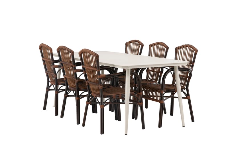 Lina Matgrupp Utomhus 120 cm + 6 st Galera Karmstolar - Brun/Vit - Utemöbler - Utegrupp - Matgrupper utomhus