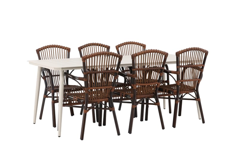 Lina Matgrupp Utomhus 120 cm + 6 st Galera Karmstolar - Brun/Vit - Utemöbler - Utegrupp - Matgrupper utomhus
