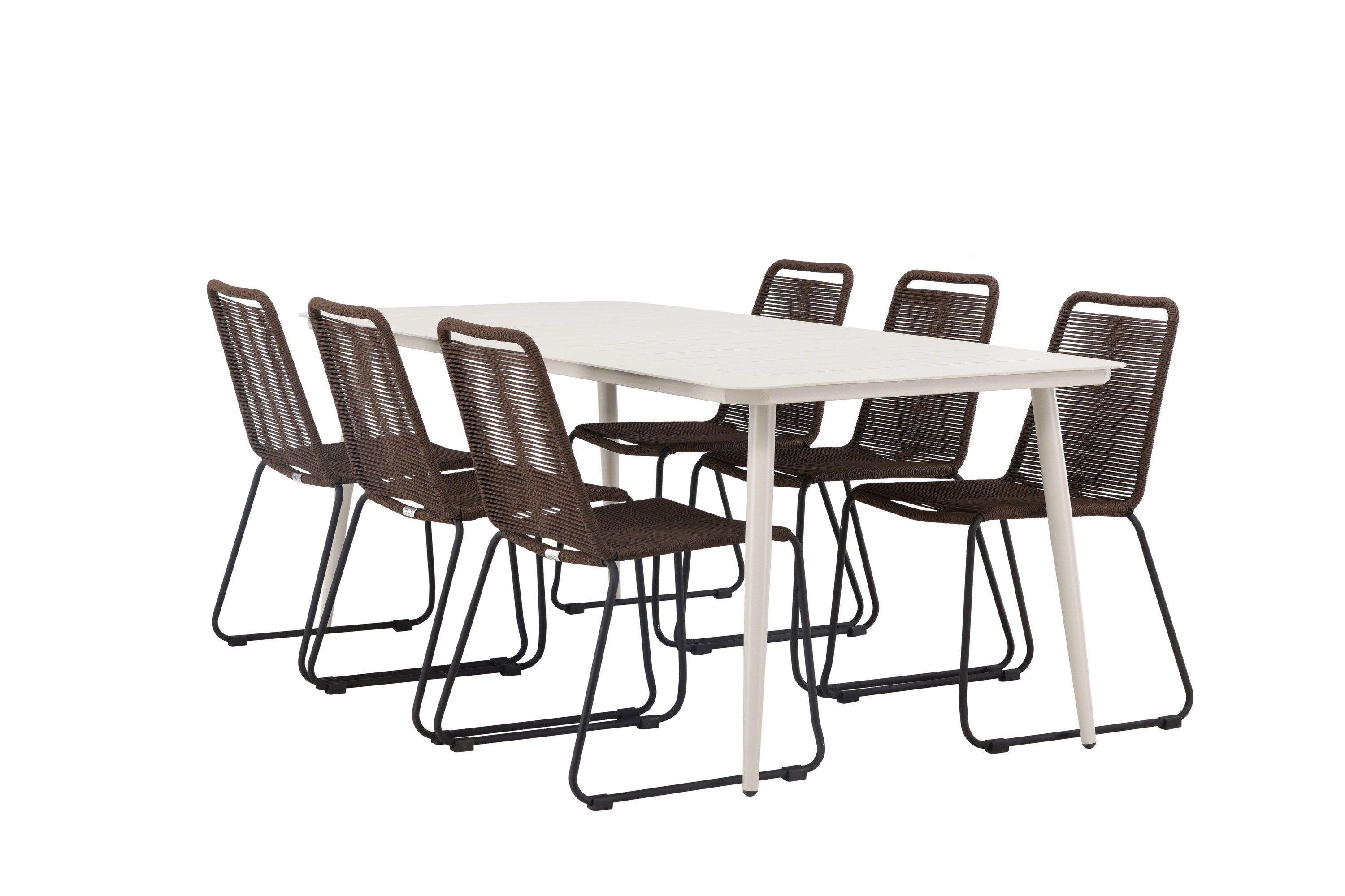 lina matgrupp utomhus 120 cm + 6 st lindos matstolar - mörkbrun/vit