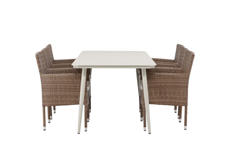 Lina Matgrupp Utomhus 120 cm + 6 st Malina Karmstolar - Brun/Vit - Utemöbler - Utegrupp - Matgrupper utomhus
