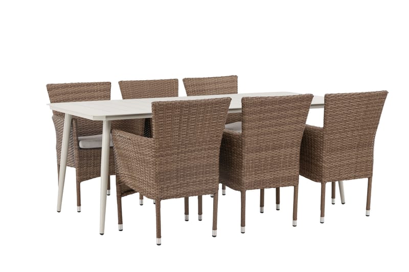 Lina Matgrupp Utomhus 120 cm + 6 st Malina Karmstolar - Brun/Vit - Utemöbler - Utegrupp - Matgrupper utomhus