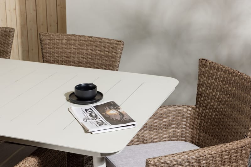 Lina Matgrupp Utomhus 120 cm + 6 st Malina Karmstolar - Brun/Vit - Utemöbler - Utegrupp - Matgrupper utomhus