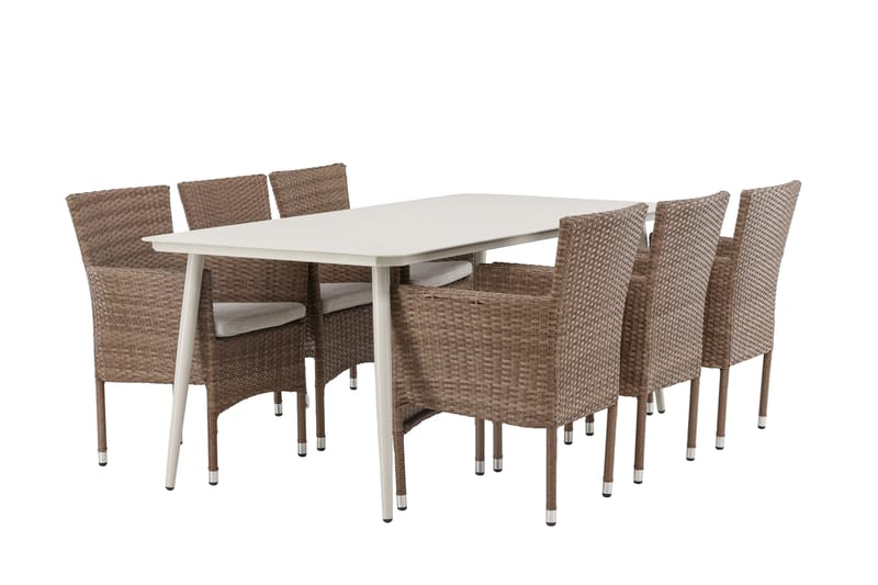 Lina Matgrupp Utomhus 120 cm + 6 st Malina Karmstolar - Brun/Vit - Utemöbler - Utegrupp - Matgrupper utomhus