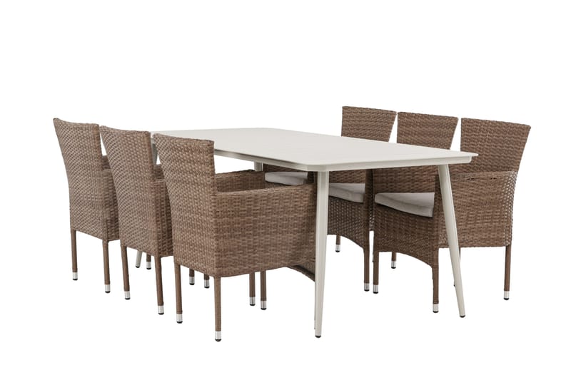 Lina Matgrupp Utomhus 120 cm + 6 st Malina Karmstolar, Brun/Vit