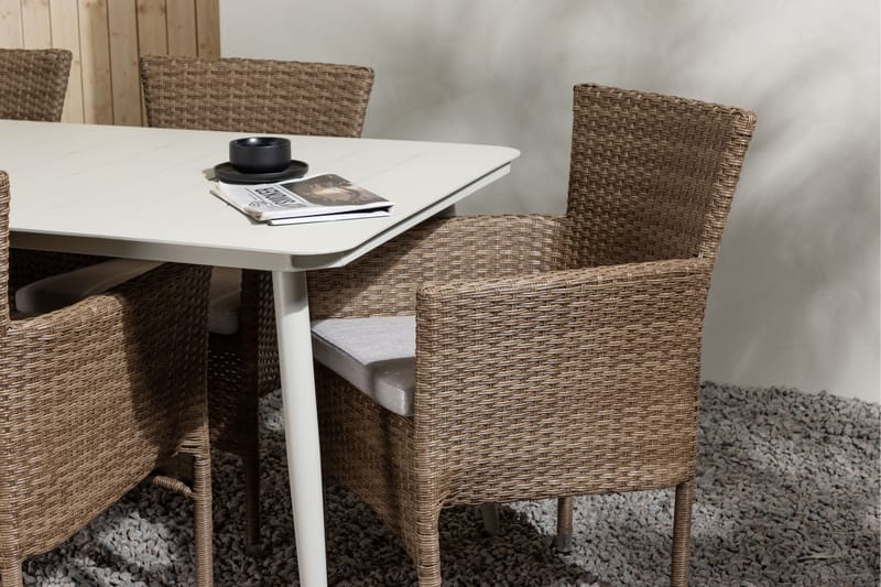 Lina Matgrupp Utomhus 120 cm + 6 st Malina Karmstolar - Brun/Vit - Utemöbler - Utegrupp - Matgrupper utomhus