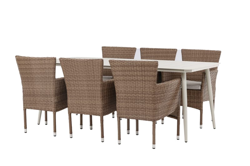 Lina Matgrupp Utomhus 120 cm + 6 st Malina Karmstolar - Brun/Vit - Utemöbler - Utegrupp - Matgrupper utomhus
