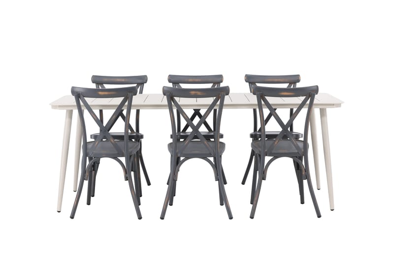 Lina Matgrupp Utomhus 120 cm + 6 st Tablas Matstolar - Mörkgrå/Vit - Utemöbler - Utegrupp - Matgrupper utomhus