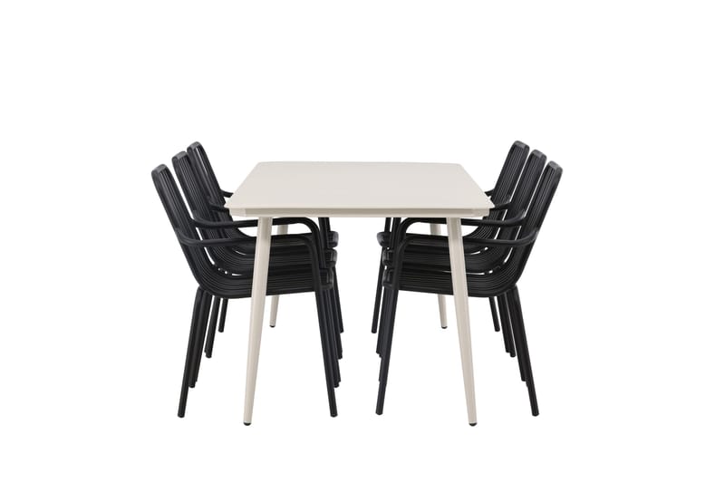 Lina Matgrupp Utomhus 120 cm + 6 st Peking Karmstolar - Svart/Vit - Utemöbler - Utegrupp - Matgrupper utomhus