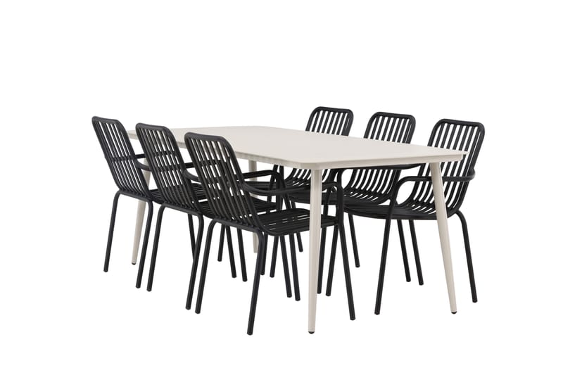 Lina Matgrupp Utomhus 120 cm + 6 st Peking Karmstolar - Svart/Vit - Utemöbler - Utegrupp - Matgrupper utomhus