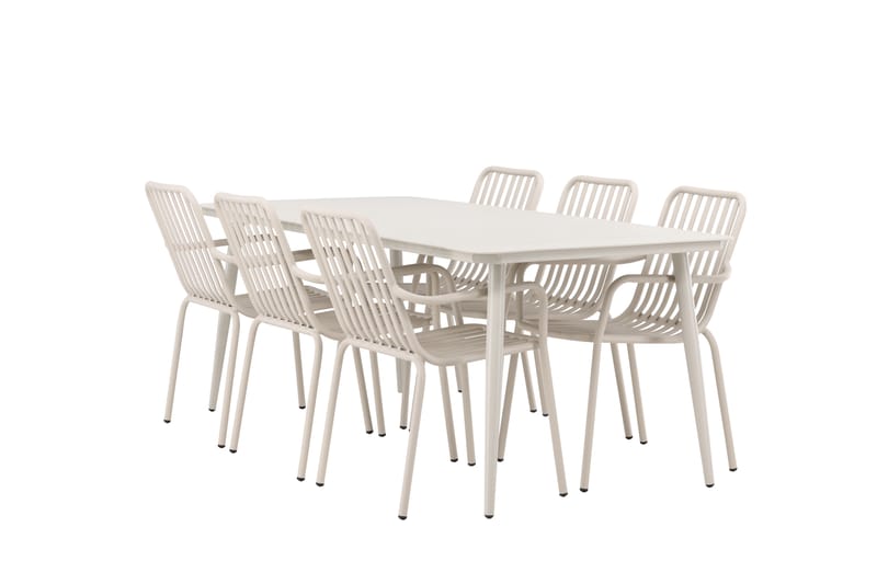 Lina Matgrupp Utomhus 120 cm + 6 st Peking Karmstolar - Beige/Vit - Utemöbler - Utegrupp - Matgrupper utomhus
